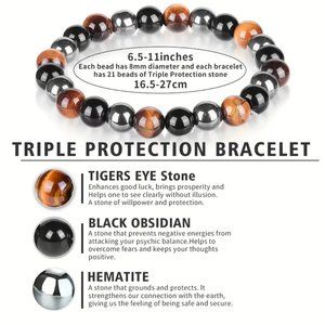 SOLD OUT!!! Triple Protection Bracelet Beaded With Natural Stones